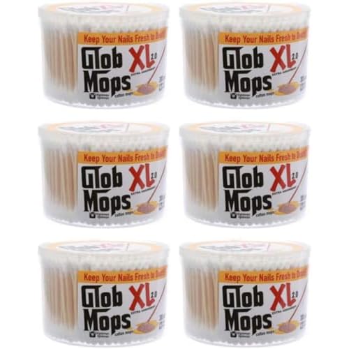 Glob Mops XL 2.0 6 Pack Cotton Swabs, Extra Absorbent, Bamboo Sticks, White