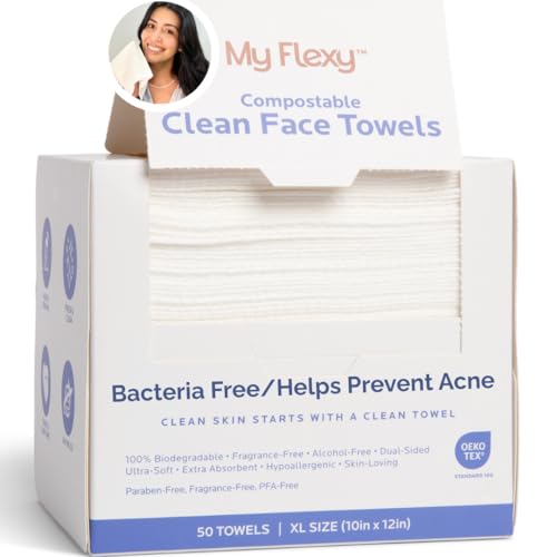Disposable Face Towels XL for Skin Care & Makeup Removal ? 100% Biodegradable Towelette, Face Wash Cloth, Disposable Face Towel for Skincare, Facial Towels, Dry Wipe, Hypoallergenic -50 Count