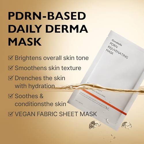 Genabelle PDRN Rejuvenating Mask Sheet - Lightweight Glass Skin & Toning Mask Sheet with PDRN, Niacinamide, Hyaluronic Acid, To Deeply Hydrate, Cool, and Visibly Plump the Skin, 0.84 fl oz* 5ea
