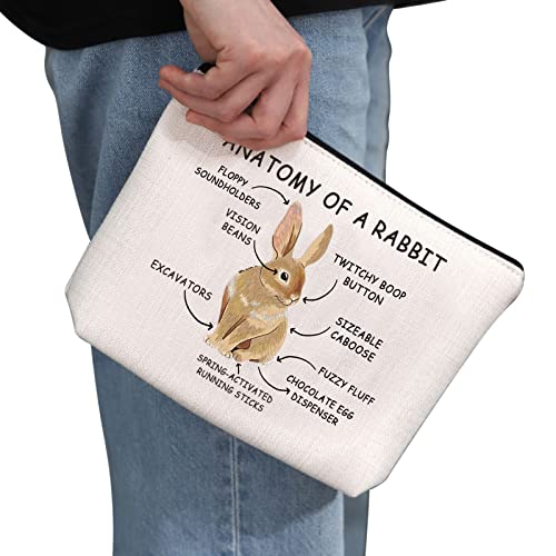 G2TUP Rabbit Bunny Lover Gift Anatomy Of A Rabbit Makeup Bag Bunny Owner Cosmetic Bag Bunny Themed Gift Bunny Mom Zipper Travel Bag (Anatomy Of A Rabbit White Bag)