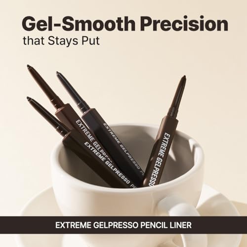 CLIO Extreme Gelpresso Pencil Eyeliner, Gel Smooth Waterproof Formula, One Swipe High Pigment Color, Smudge Resistant Long Wear, Creamy Glide, Blend Control, Defined Eye Precision (001 Black Brown)