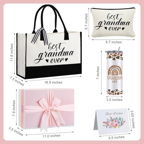 Paterr 7 Pcs Best Grandma Nana Gifts 20oz Stainless Steel Tumbler Tote Bag Sock Keychain Gift Card for Birthday Mother's Day