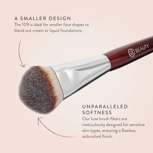 BK BEAUTY BRUSHES - 109 MINI CONTOURED FOUNDATION - Face Brush for Liquid or Cream Foundations - Bronzer, Blush & Highlighter Makeup Brush