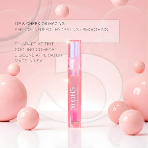 Beauty Oilmazing! Lip & Cheek Hydrating Peptide Oil with MAXI-LIP | pH Adaptive Natural Color & Fuller-Looking Glossy Finish | Non-Sticky Hygienic Silicone Applicator | Made in USA |