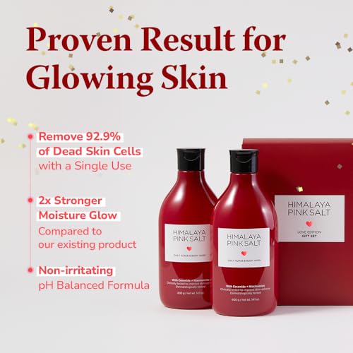 HIMALAYA PINKSALT Daily Scrub Body Wash Love Edition Gift Set ? Exfoliating Body Scrub with Himalayan Pink Salt, Hyaluronic Acid & Retinol, Moisturizing Shower Gel, 14.4oz x2