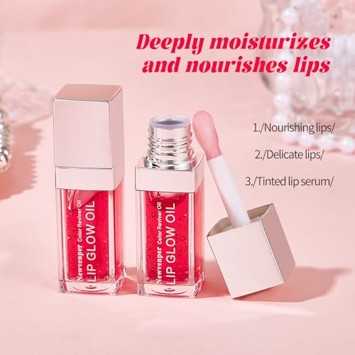 Hydrating Lip Glow Oil Long Lasting Plumping Lip Gloss Transparent Toot Lip Balm Moisturizing Lip Oil Repairing Lip Lines and Prevents Dry Cracked for Lip Care and Dry Lips 3PCS