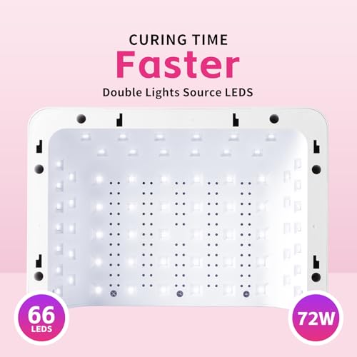 Missshine UV Nail lamp 72w 66 Dual Source Beads, Large Space uv Light for Gel Nails with Tilting Hand Pillow and Smart Touch Screen, Mirror Removable Base Nail lamp with 4 timers and Built-in USB