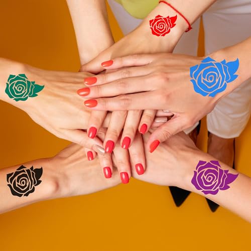 Temporary Tattoo Kit with 6 Bottles Semi Permanent Ink DIY Fake Freckles and 64 Patterns Adhensive Stencils for Women Men, Black/Red
