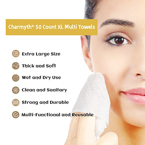 Disposable Face Towels XL 50 Count 10"x12" Extra Thick & Ultra Soft Degradable Makeup Remover Dry Wipes, Facial Tissue Face Wipes for Women Cleansing