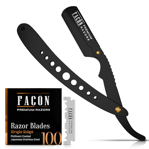 Fac?n Straight Razors for Men - Professional Barber Straight Edge Razor Kit with 100 Blades, Classic Stainless Steel Barbero Shaver for a Smooth & Precise Shave, Premium Barber Razor for Men's Shaving
