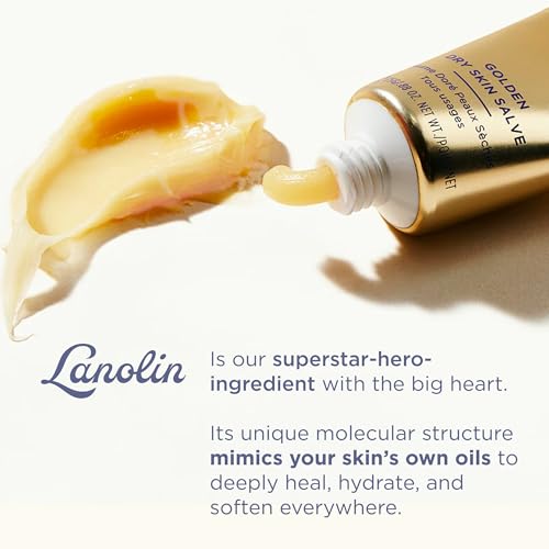 Lanolips Golden Dry Skin Salve - Lanolin Oil Healing Ointment with Vitamin E & Manuka Honey - Body Moisturizer for Dry Skin - Relief for Dry Hands & Cracked Lips - Dermatologist Tested (25g)