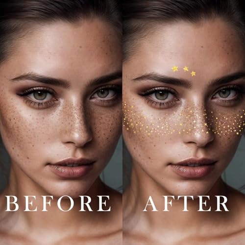 20 Pcs Gold Face Makeup Patches,Glitter Freckles,Sparkle Makeup£¬ Freckles Face Tattoo,Waterproof Face Glitter Patches for Helloween£¬Suitable for Helloween£¬ Christmas (Gold)