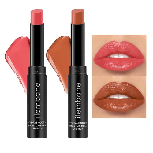 2-Pack Petal Pink&Latte Brown Moisturizing Lipstick Set ? Hydrating Creamy Lip Color for Dry, Cracked Lips, Weightless Glossy Lip Balm with Vitamin E, Long Lasting Vegan Lipstick