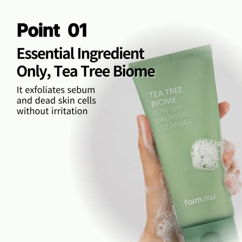 FARMSTAY Tea Tree Biome Low pH Calming Cleanser - Daily Facial Cleanser for Sensitive Skin, Korean Skin Care, Hydrating and Soothing Face skin, Acne Free Cleansing Foam, Gentle Facial Cleanser, for