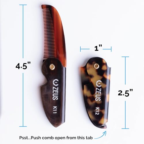 ZEUS Folding Mustache Comb for Men, Handmade Saw-Cut Pocket Comb for Men¡¯s Beard & Moustache Grooming, Compact & Travel Friendly (Traditional) 3 PACK