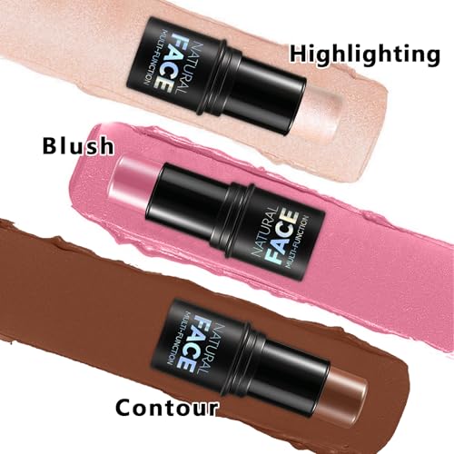 3Pcs Cream Contour Stick Makeup Kit, Shades with Highlighter, Blush and Bronzer Contour Stick for Sculpt the Cheeks, Long Lasting, Waterproof, Matte & Dewy Finish (LIGHT MEDIUM(2+5+6))