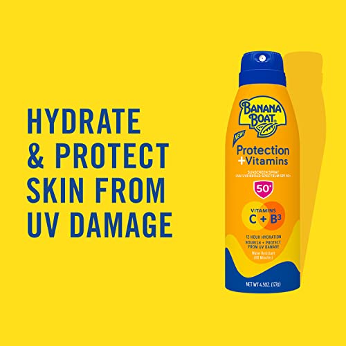 Banana Boat Protection + Vitamins Sunscreen Spray SPF 50 | Moisturizing Spray Sunscreen SPF 50 with Vitamin C & Vitamin B3 Niacinamide, 4.5oz