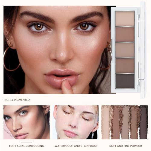 5 Colors Matte Eyeshadow Makeup Palette, 5 Natural Neutral Nude Brown Cool-Toned Nude Taupe Eyeshadow, Looks for Brown Eyes Women Finish Long Wearing Waterproof Professional Eye Makeup 06#
