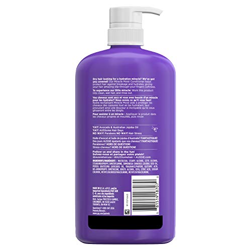 Aussie For Dry Hair Paraben-Free Miracle Moist Conditioner With Avocado & Jojoba, 30.4 Fluid Ounce, 4 Count