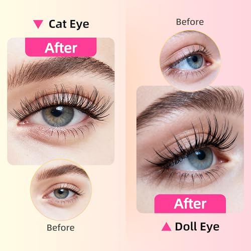 Self-Adhesive Lashes with C Curl Natural Look, 24H Strong Hold, Press On Eyelash Clusters with Invisible Band, Reusable, No Glue/Remover Needed, Beginner Friendly, FayJoo AIRY 12 Pre Glued