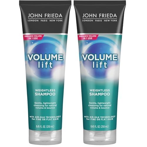 John Frieda Volume Lift Weightless Shampoo, Lightweight Volumizing Shampoo with Air-Silk Technology for Fine or Flat Hair, Adds Natural Fullness, Safe for Color-Treated Hair, 8.45 Oz (Pack of 2)