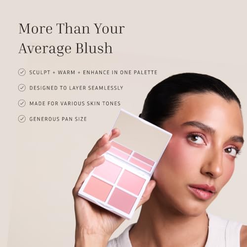 LITHE BEAUTY 4-Shade Sunset Blush Palette, Pink Tones for Natural Flush, Silky Blendable Powder, Clean Vegan Formula, Travel-Friendly, Compact