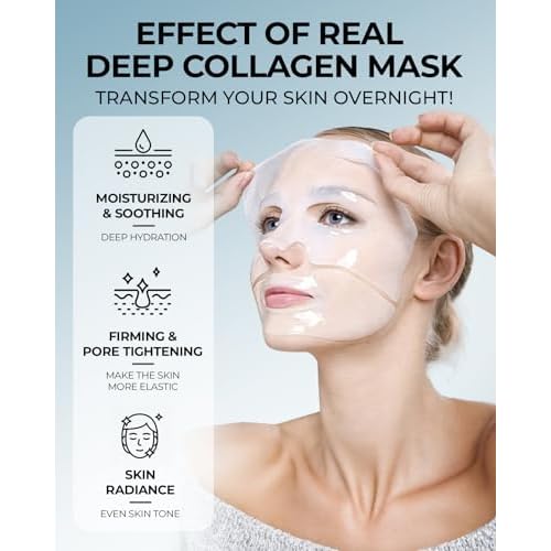 6 Pack Bio-Collagen Face Mask, Hydrating Overnight Masks, Fine Lines Face Lifting Mask for Elasticity, Pore Minimizing, Firming, Moisturizing, Facial Mask Skincare
