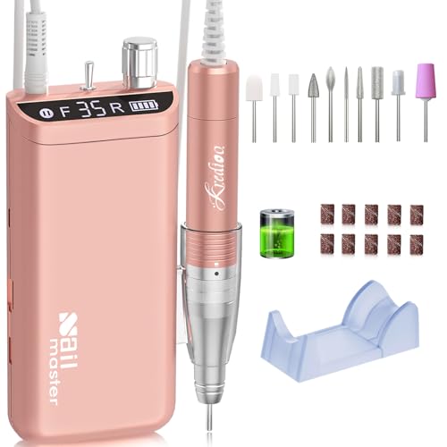 Kredioo Nail Drill, Nail Drills for Professional Acrylic Nails 35000RPM Electric File Machine Rechargeable Portable with 10 Bits Remove Gel Polish Salon Quality Manicure-Gold