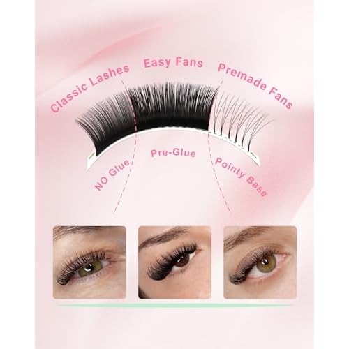 NAGARAKU Easy Fan Eyelash Extensions Volume Lashes 5 Trays in 1 Pack Easy Fanning Pesta?as Lash Extension Rapid Blooming Soft Clusters for Beginners Beauty Salon (0.05 D Curl 8-15mm Mix)