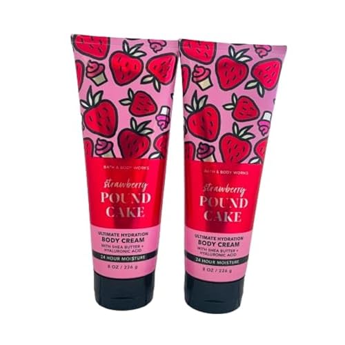 Bath and Body Works Strawberry Pound Cake 2 Pack Ultra Shea Body Cream 8 Oz. (Strawberry Pound Cake)