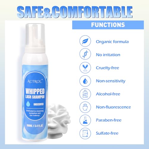 Whipped Lash Shampoo Kit 100ml Lash Cleanser Set with Bursh Unscented Eyelash Cream Cleaning Eyelid Foaming Salon and Home Eye Care