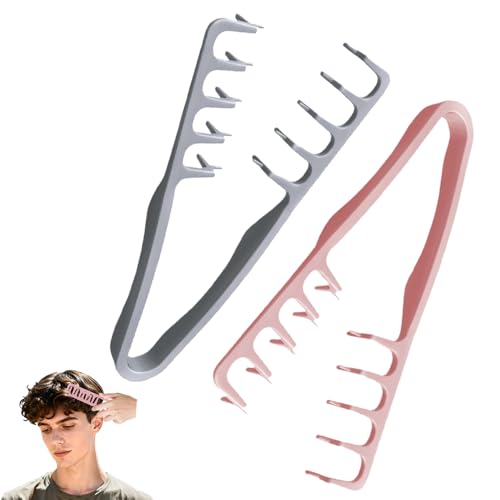 Texture Comb & Textured Styling Tool for Volumizing Fluffy Hair, 2-Pack Wide Tooth Quad Design for Detangling and Styling, Texturizing Solution for Women & Men (Grey+Pink£©