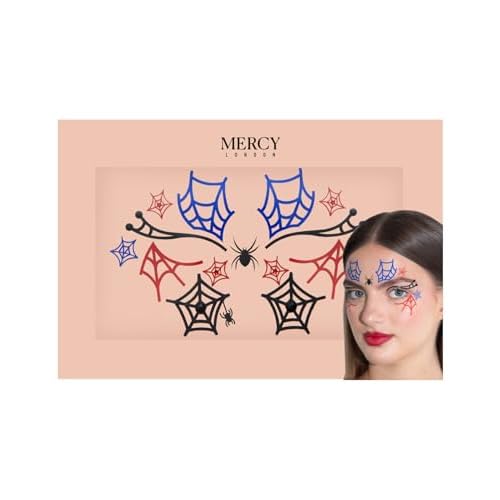 Spiderwebs Face Jewels by Mercy London Red Blue Black Costume Accessories Face Gems Jewels All In One Halloween Headpiece Stick On Spider Man