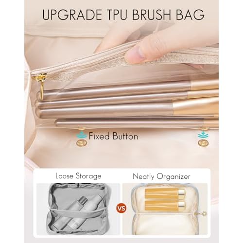 Vlando Makeup Bag,Large Capacity Toiletry Bag for Women Waterproof Portable Make up Pouch PU Leather Open Flat Cosmetic Bag(Baby Blue)