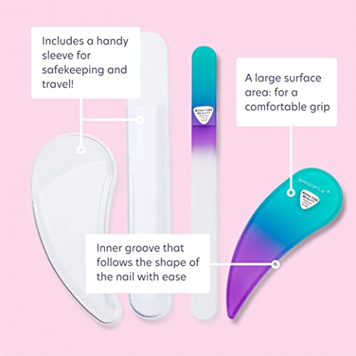 BONA FIDE BEAUTY Czech Glass Nail File with Case and Ergonomic Glass Nail Files for Natural Nails in Pastel Green and Violet Bundle