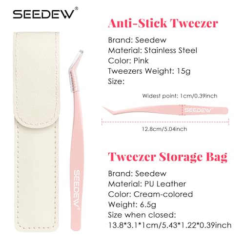 Tweezer P02 for DIY Lashes, Lash Application Tool, 1 PC Pointy Nano Coating Non-Stick Stainless Steel Curved Tweezer with a Protective Case, for Self-Adhesive/Pop-On Eyelash Extensions(Pink)