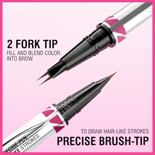 Eyebrow Pen, Brow Pencil 2-in-1 Dual-Ended Microblading Eyebrow Pencil with Micro-Fork-Tip & Precise Brush-Tip Crease Natural Hair-Like Brows, Last All-Day (Light Brown)
