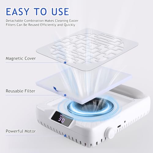 Rechargeable Nail Dust Collector, Professional Dust Collector Nail Tech with LED Display, Powerful Adjustable Nail Dust Cleaner Machine for Acrylic Nail Polishing & Salon use