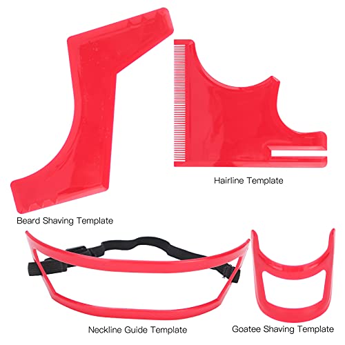4 Pcs Haircut Tool Kit Hairline,Beard Shaping Tool,Beard Styling Cutting Hairline Grooming Red Plastic Beard Template Set