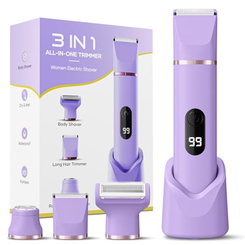 Bikini Trimmer for Women, Tiovara Painless Electric Razors Shaver IPX7 Waterproof Cordless Body Hair Trimmer Pubic Hair Removal with USB Charge Dock for Underarm Leg Arm Body Face Silk Skin (Lilac)