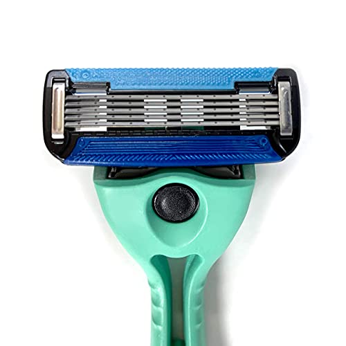 Preserve POPi Shave 5 Razor System Made with Recycled Ocean Plastic, Neptune Green - 5 Blade Razor with 4 Replacement Cartridges