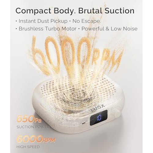 L'UGX Dust Collector Nail Tech ? Compact Nail Dust Collector Profesional with Strong Suction, 10-Speed Turbo Fan, LED Display & Low Noise Nail Dust Cleaner for Home & Salon Use-Stardust Beige