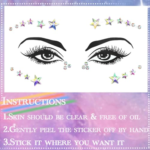 Crystal Face Stickers Star Mermaid Gems Sparkly Temporary Rhinestone Sticker Rave Party Accessories for Women and Girls (A)
