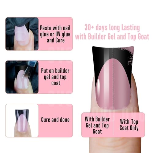 NOVO OVO Halloween Black French Tip Short Duck Nail Tips Press on, BERRY PINK Pre-designed Soft Gel Nail Extension, Extra thick Full Cover Matte Vrial False Nails for Salon DIY x 12 Sizes 240 pcs