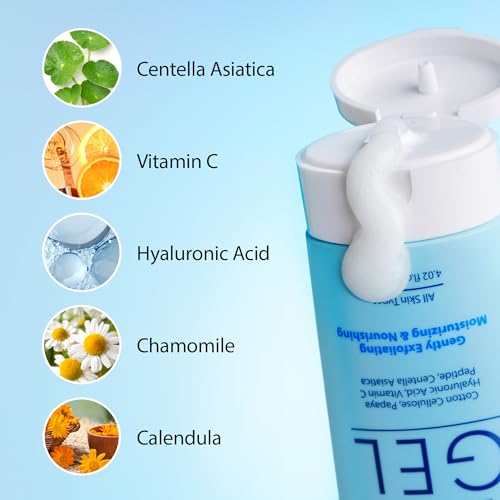 Ebanel Brightening Peeling Gel with Cotton Cellulose, Rice, Papaya, Centella, Hyaluronic Acid for Face and Body, Gentle Exfoliating Face Scrub Gel Peel Wash, Deep Pore Cleanser Minimizer Exfoliator