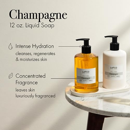 LAFCO New York Liquid Soap, Champagne - 12 oz - Regenerates, Protects & Moisturizes - All Skin Types - Hypoallergenic, Synthetic Free & Cruelty Free - Made in Italy