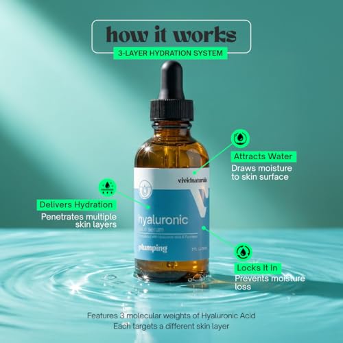 Hyaluronic Acid Serum for Face Made in USA 60 ml - Lightweight, Non-Greasy Hyaluronic Serum with Panthenol Vitamin B5 for All Skin Types Hydrating Skin Care Anti Aging Plupming Skincare