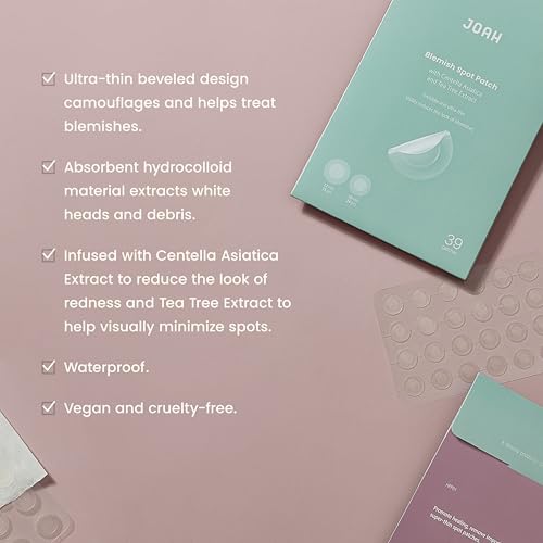 JOAH Heal Me CICA Spot Patch, Hydrocolloid Korean Skin Care Spot Patches with Centella Asiatica, 39 Patches, White