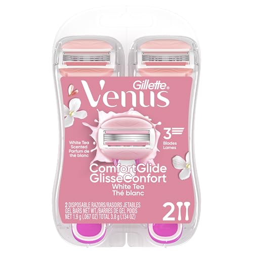 Gillette Venus ComfortGlide Disposable Razors for Women, 2 Count, White Tea Scented Moisture Bars for a Smooth Shave