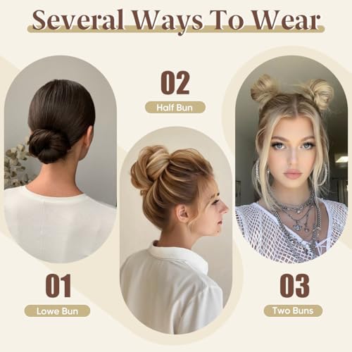 CJL HAIR 2PCs Small Cute Messy Bun Hair Piece for Thin Hair Women Mini Synthetic Curly Bun Scrunchies Updo Hairpieces Cream Blonde
